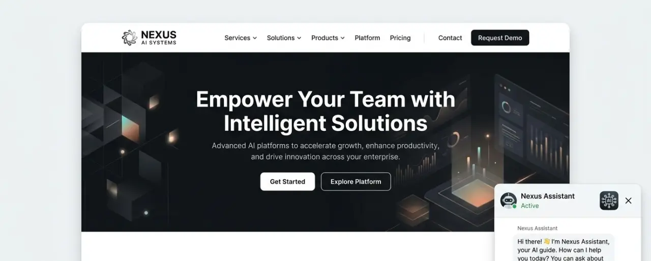 Modern web application interface with live AI chat widget